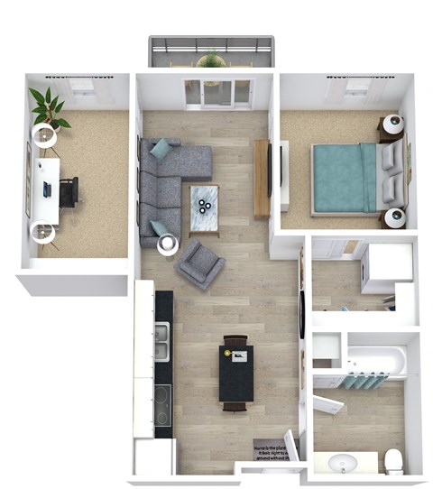 Floor plan for studio, 1 bath, 690 sqft